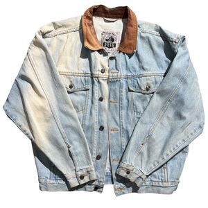 Men’s Vintage Denim Jacket DASH Leather Collar Sz XL